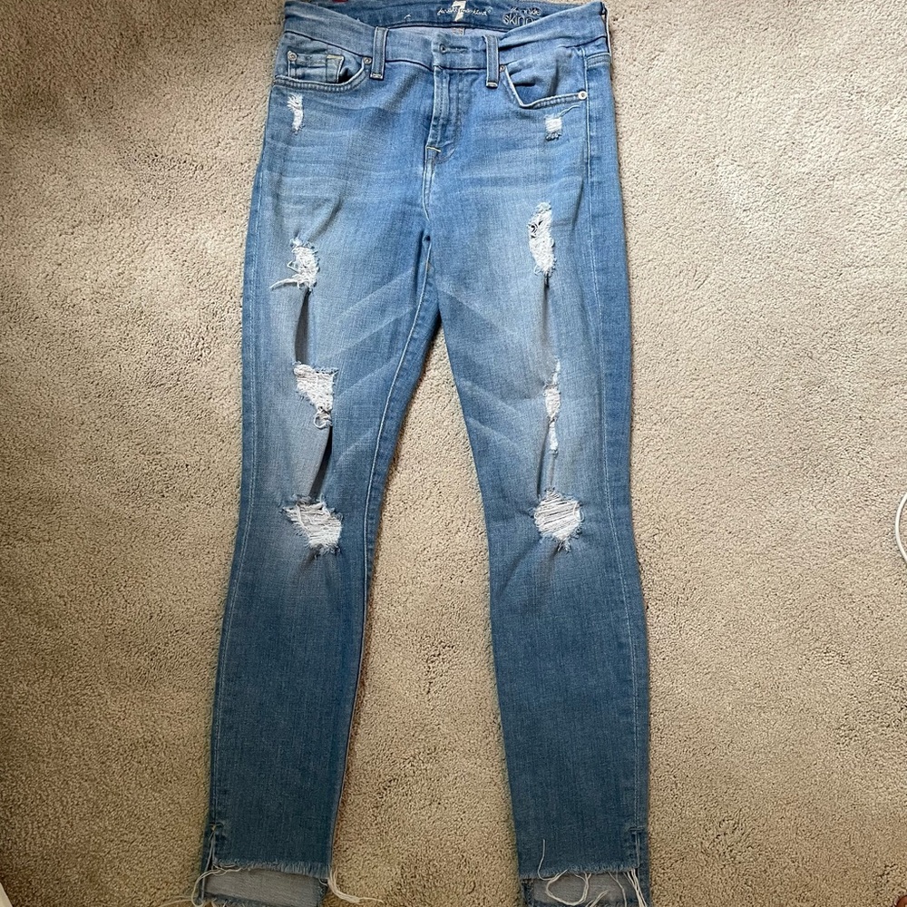 7 for all man kind the ankle skinny blue wash distressed jean